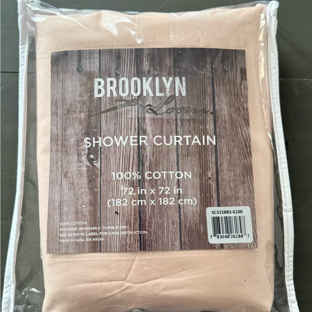 Brooklyn Loom Solid Cotton Blush Shower Curtain